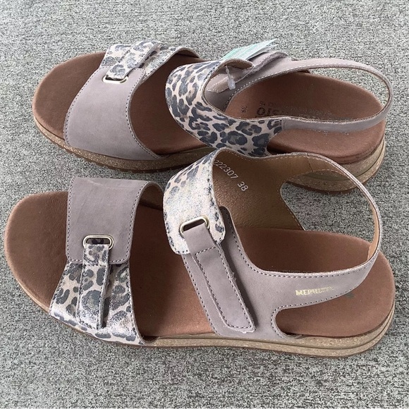 MEPHISTO Jade Metallic Gold Tan Leather Animal Print Chunky NWT Sole Sandals 8 - Picture 6 of 10